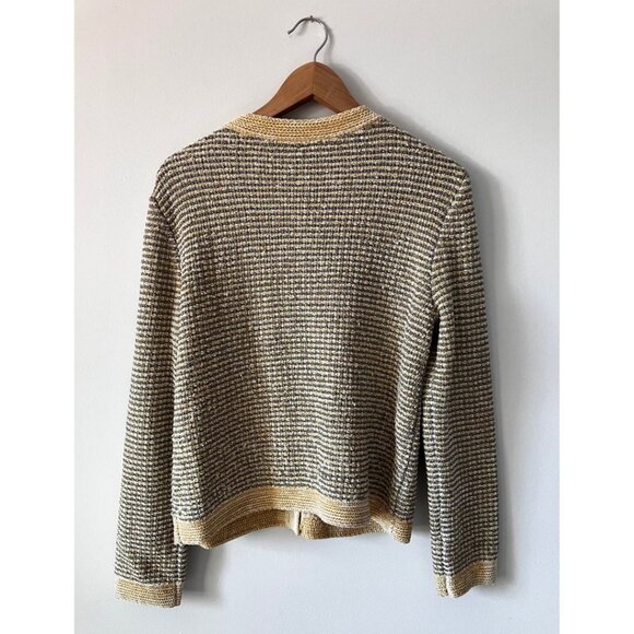 Tory Burch  Metallic Thread Striped Cardigan Ivory White Silver Size Medium - Picture 6 of 10